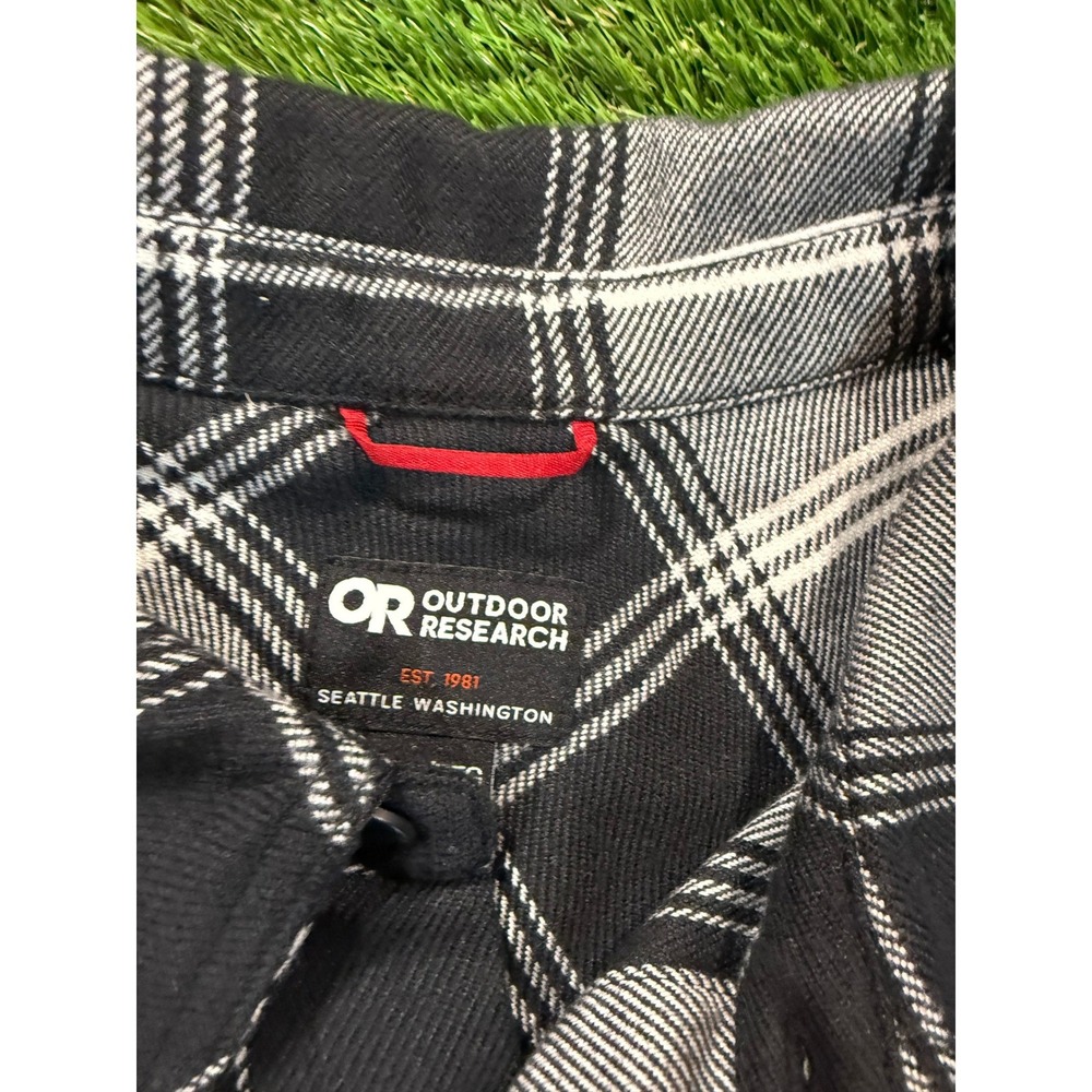 Outdoor Research Plaid Flannel Shirt Mens XXL Black Gray Button Down Long Sleeve - Picture 3 of 4